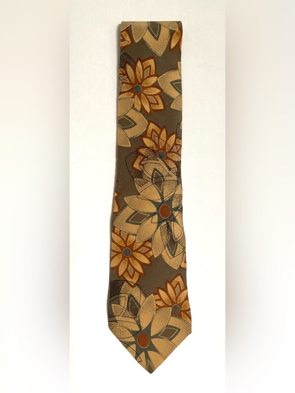 Christian Dior Monsieur Vintage Abstract Floral Silk Tie in Brown, Gold and Rust